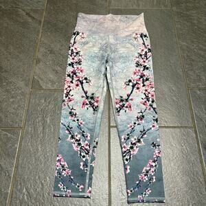 Evolution & Creation Grey Cherry Blossom Leggings Small High Waisted Crop Capri